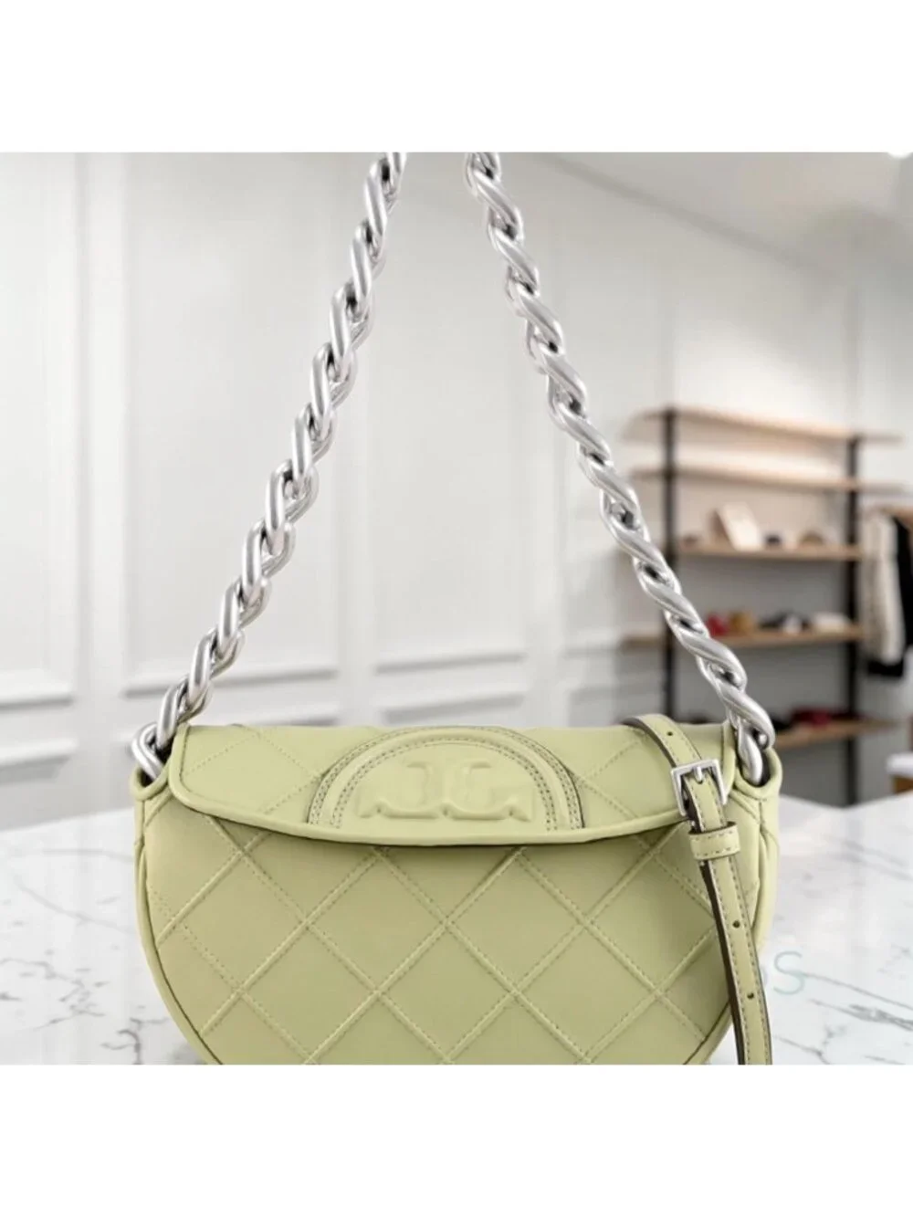 Stunning!!  RareTory Burch Olive Fleming Crescent Shoulder Bag- NWT